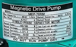 Шильдик насоса MDP-70RM-220