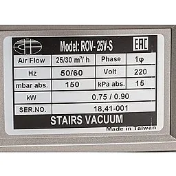 Шильдик безмасляного вакуумного насоса Stairs Vacuum ROV-25V_220