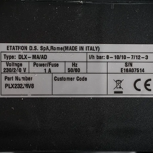 Шильдик насоса Etatron DLX MA/AD 08-10