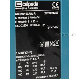 Шильдик насоса Calpeda NM 25/160A/A-R5