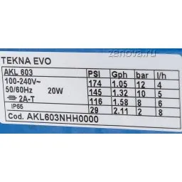 Шильдик насоса Seko Tekna Evo AKL 603
