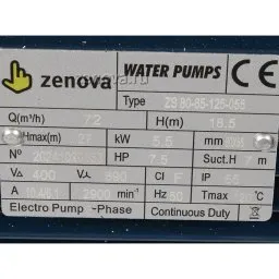 Шильдик насоса Zenova ZS80-65-125-055