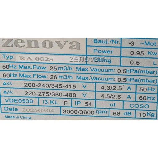 Шильдик насоса Zenova RA 0025