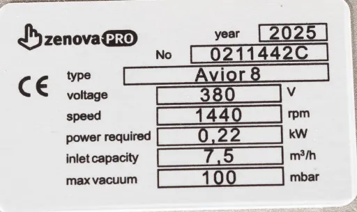 Шильдик безмасляного вакуумного насоса Avior