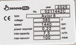 Шильдик безмасляного вакуумного насоса Avior