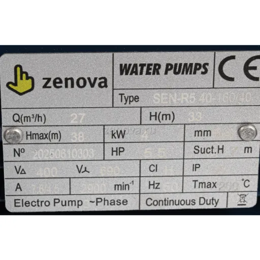 Шильдик модели Zenova SEN-R5 40-160/40