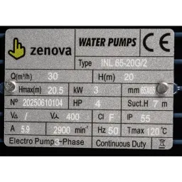 Шильдик модели Zenova INL 65-20/2	