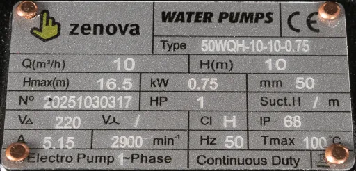 Шильдик модели 50WQH-10-10-0.75_220