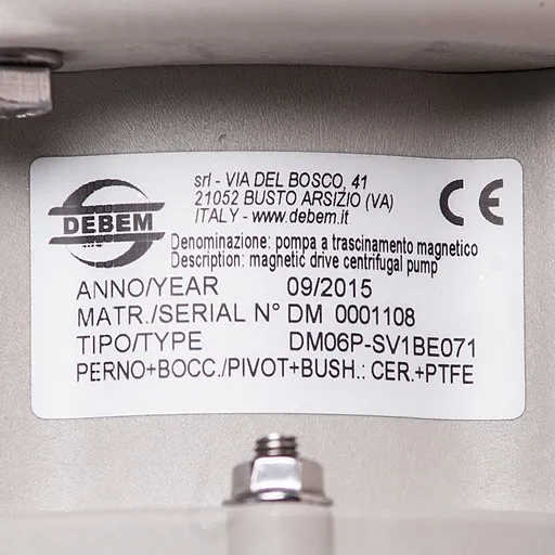Шильдик насоса Debem DM06P-SV1BE071