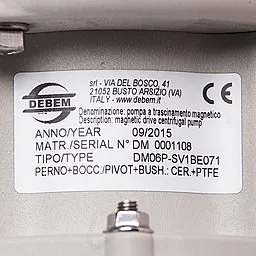 Шильдик насоса Debem DM06P-SV1BE071