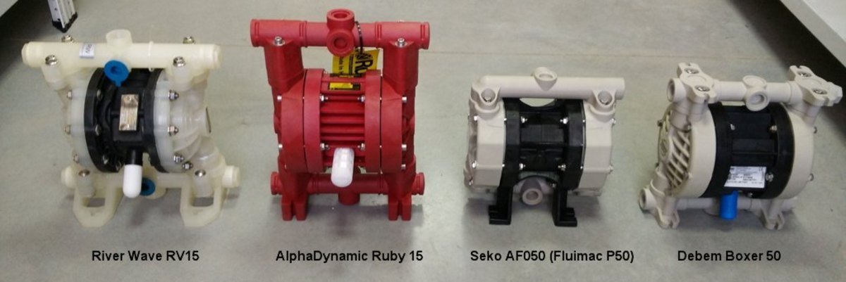 Оборотная сторона насосов: River Wave RV15, AlphaDynamic Ruby 15, Seko AF 050, Debem Boxer 50